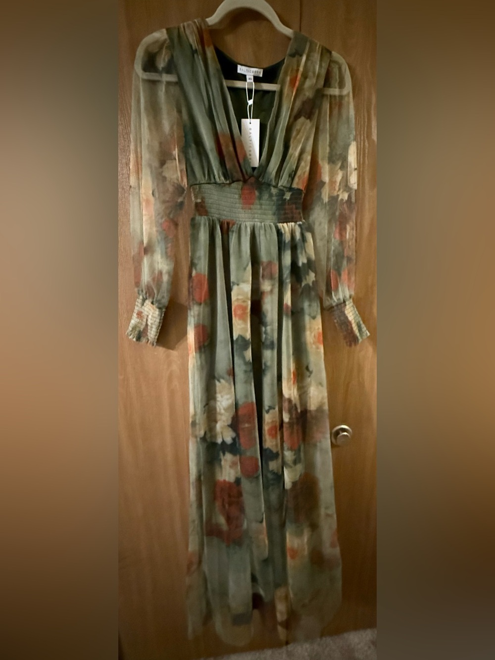 Baltic Born Olive, Rust and Cream Floral Smocked Waist Maxi Dress